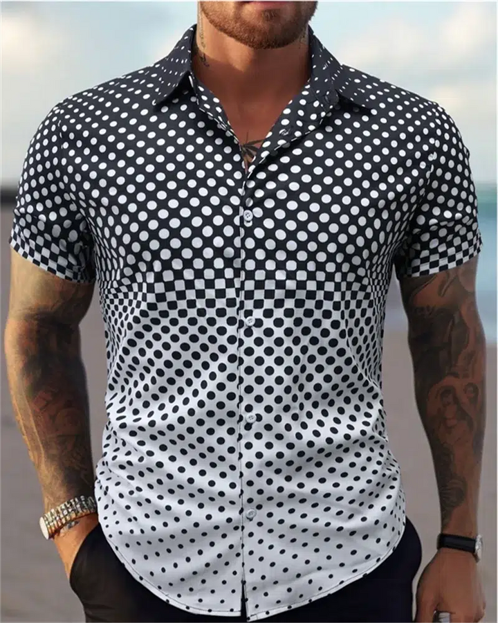 Men's Color Block 3D Printed button-down Lapel Short Sleeve Shirt-Shirts-Bennys Beauty World