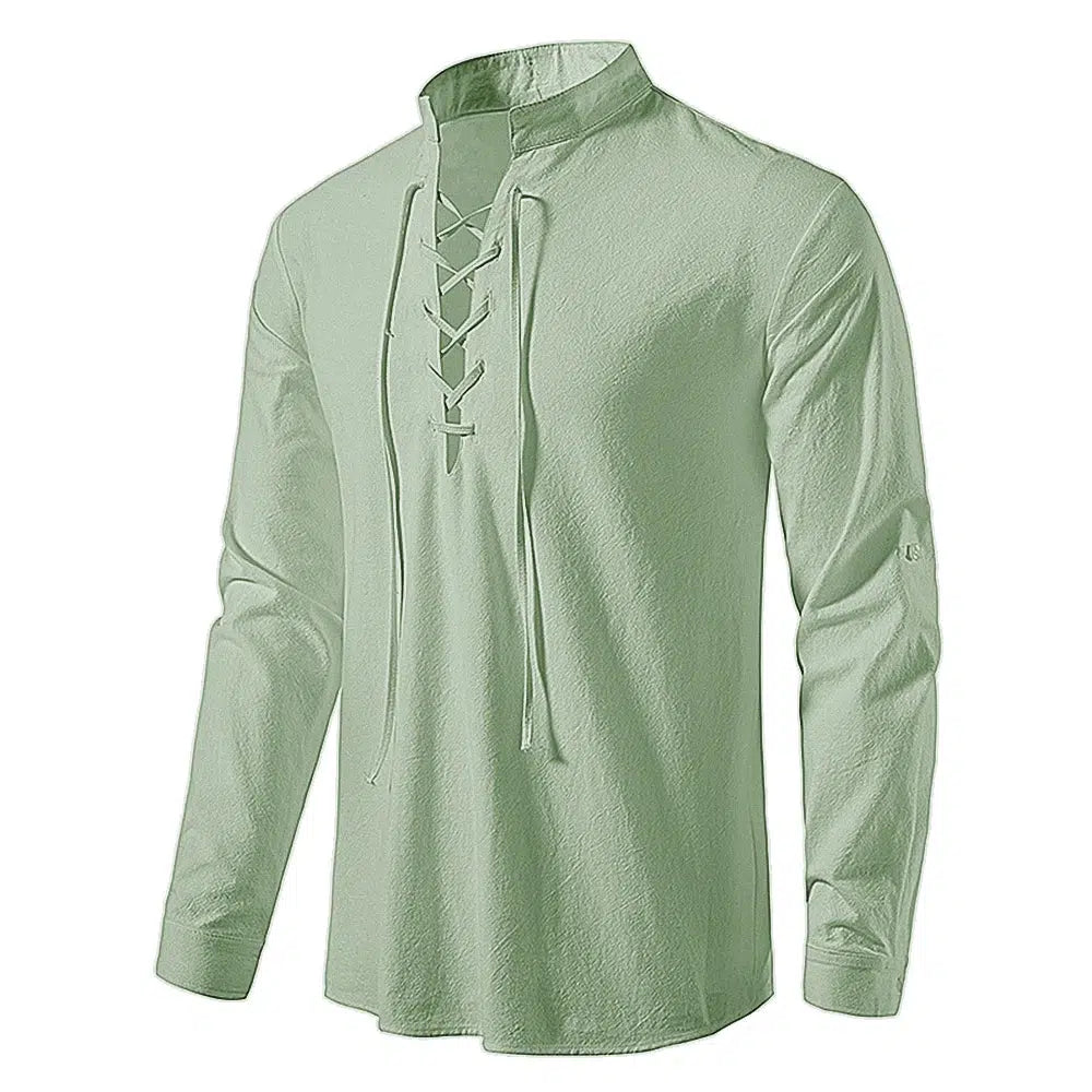 Men's Casual Blouse Cotton Linen Shirt Tops Long Sleeve Tee Shirt-Shirts-Bennys Beauty World