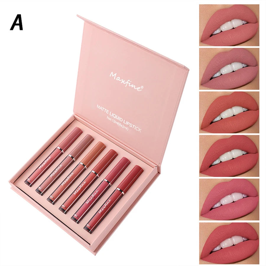 MAXFINE 6-Piece Matte Velvet Lip Gloss Set