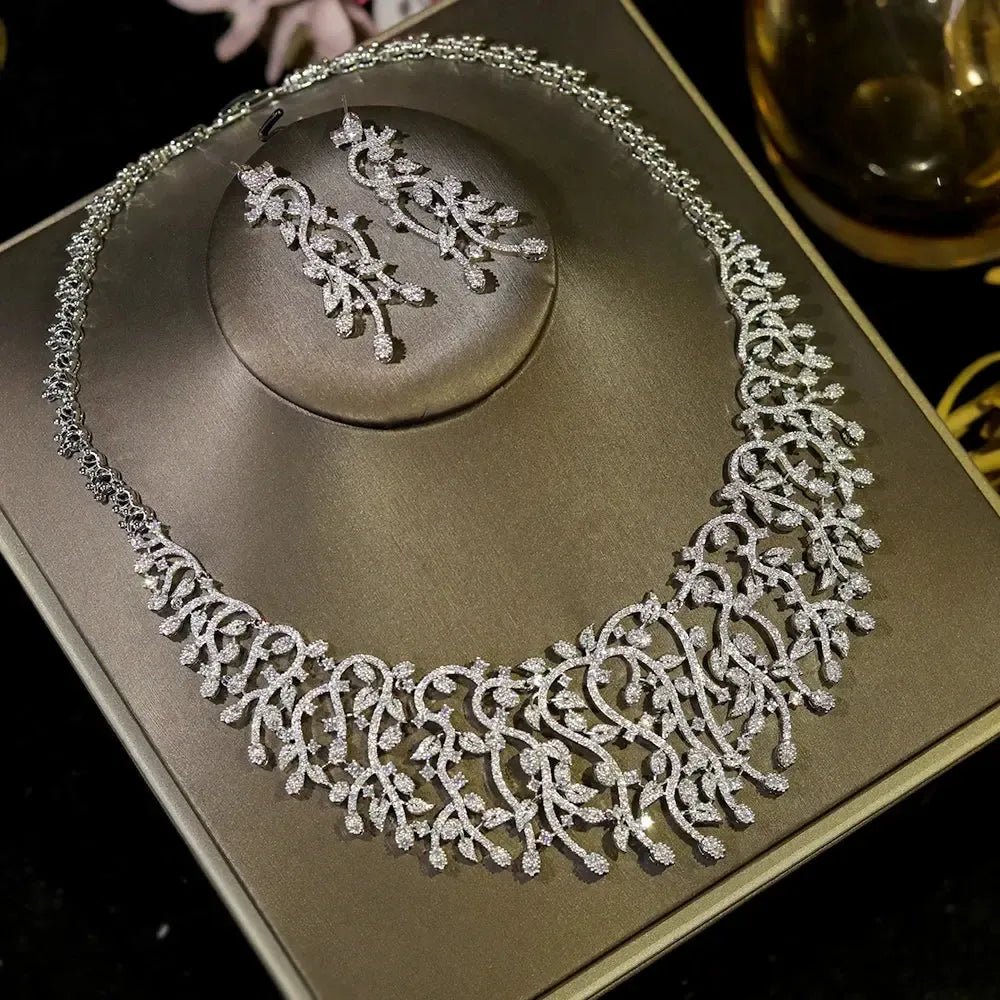 Cubic Zirconia Bridal Jewellery Set | Platinum Plated Necklace &amp; Earrings - Bennys Beauty World