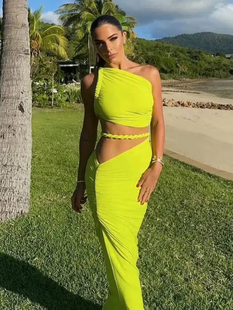 Women's 2-Piece Top & Ruched Skirt | Summer Irregular Elegant Outfit-Outfit Set-Bennys Beauty World
