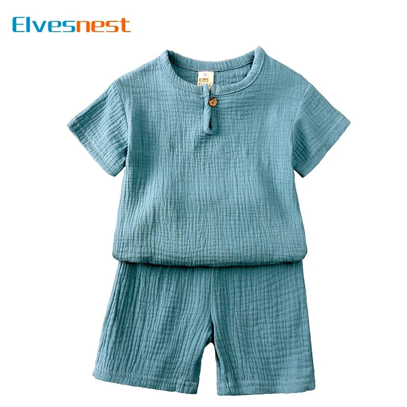Summer Boy Clothing Sets Solid Color Short Sleeve Tops and Shorts-Outfit Set-Bennys Beauty World