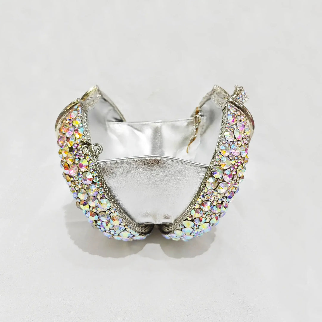 Large Stone Hard Metal Evening Clutch Bag