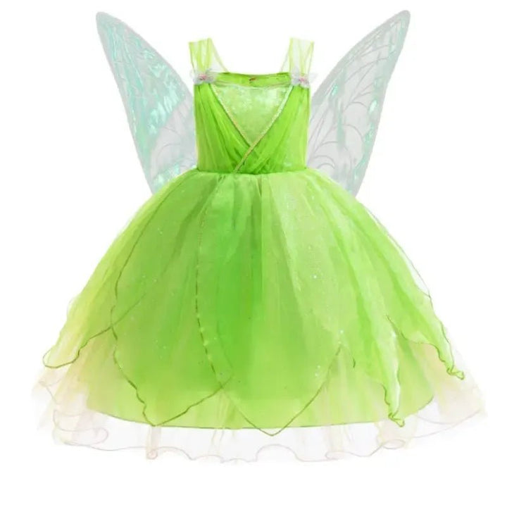 Girls Tinker Bell Fairy Dress – Puff Sleeve Toddler Costume - Bennys Beauty World