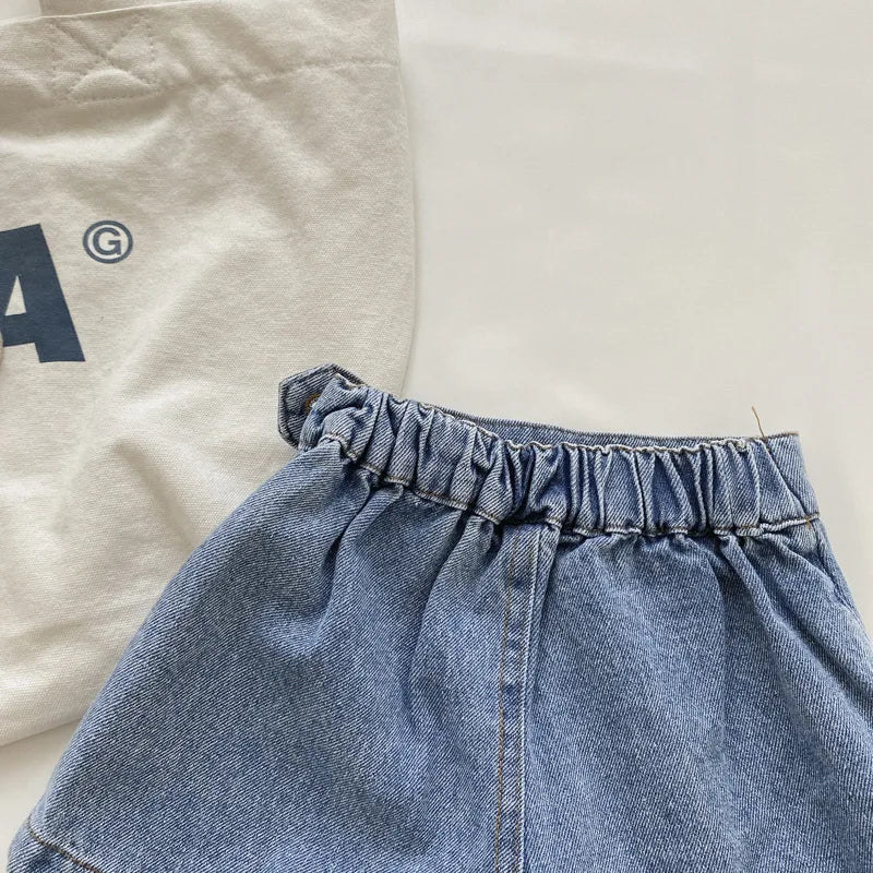 Girls Soft Denim Skirt Shorts | Elastic Waist | Korean Style