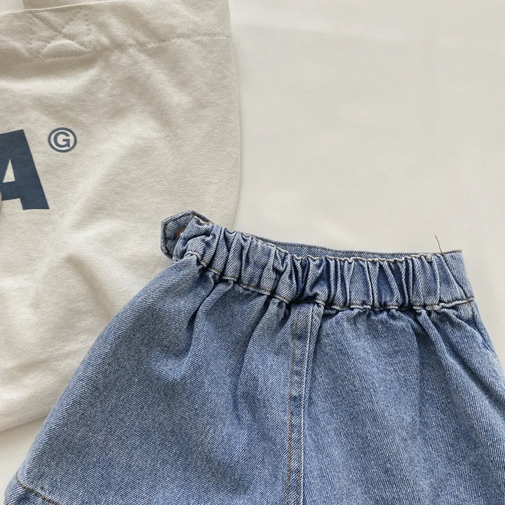 Girls Soft Denim Skirt Shorts | Elastic Waist | Korean Style
