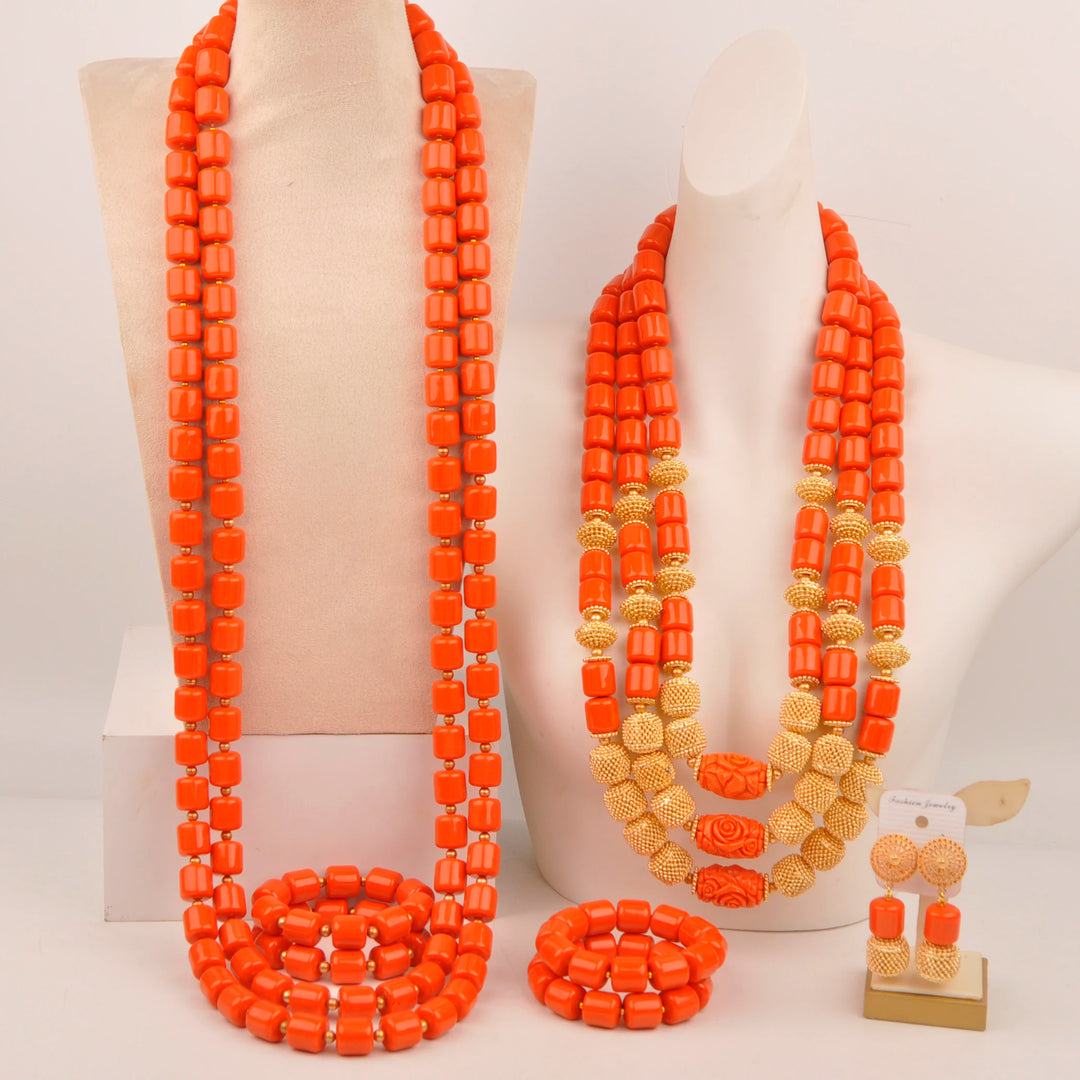 White Artificial Coral Bead Necklace African Jewelry Sets for Women