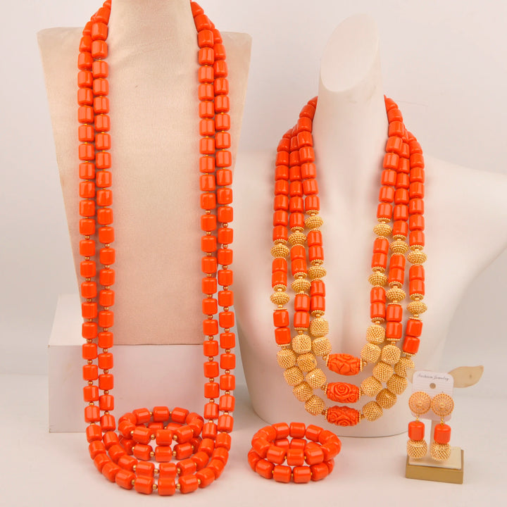 White Artificial Coral Bead Necklace African Jewelry Sets for Women