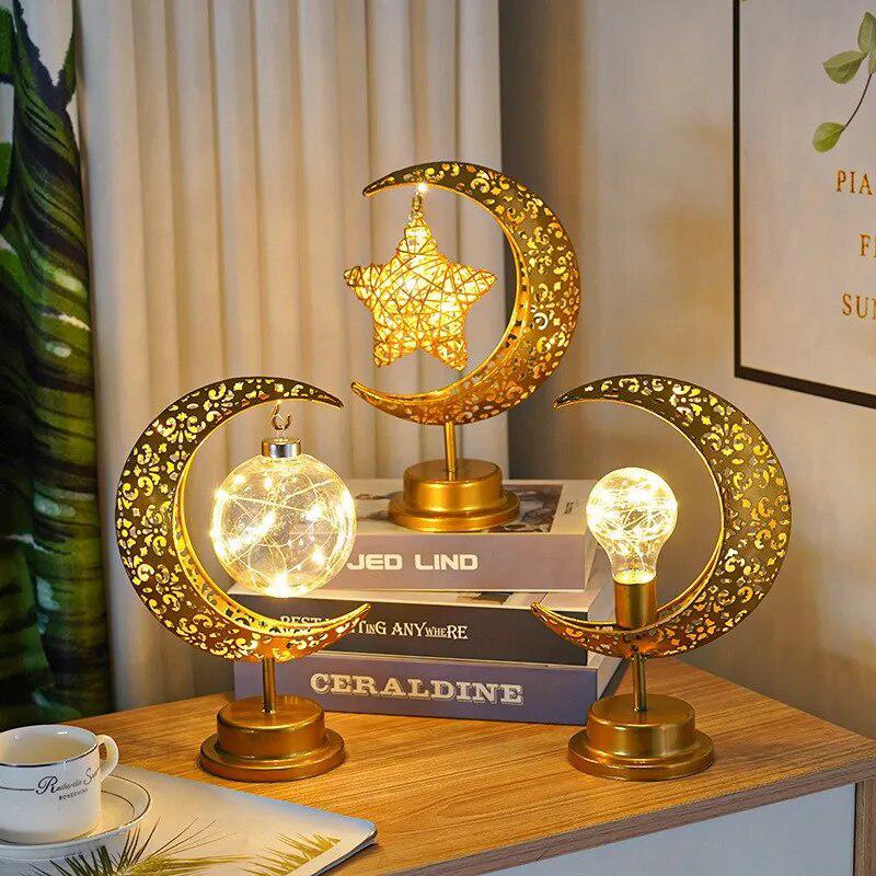 Ramadan LED Light Eid Mubarak Decoration 2023 Iron Art Moon Star for Home Ramadan Kareem Islamic Muslim Festival Party Supplies-Arlik interiors