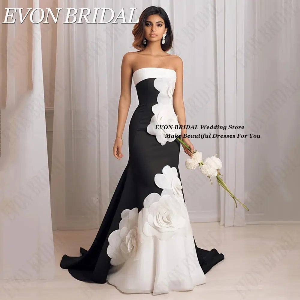 Black And White Flowers Mermaid Dresses-Dresses-Bennys Beauty World