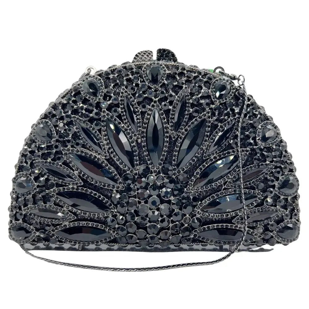 Black Crystal Rhinestone Evening Clutch Bag - Bennys Beauty World