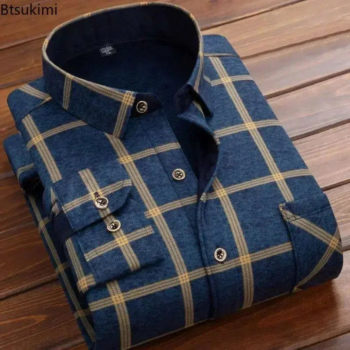 Mens Winter Warm Long Sleeve Plaid Shirts