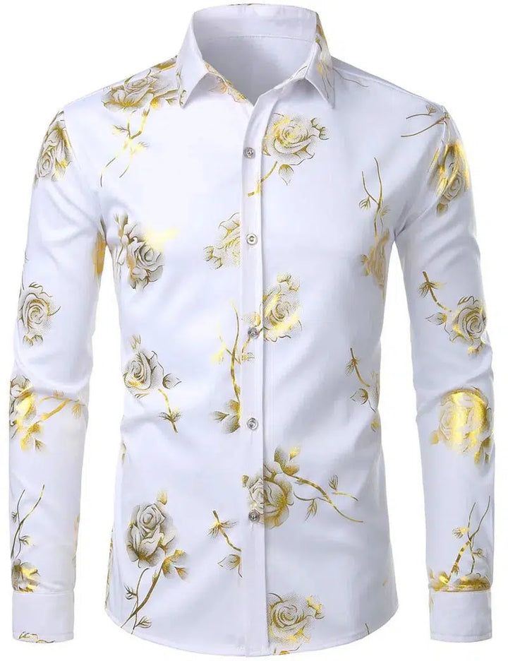 Fashion Men's Shirt Flowers 3D Printing Lapel Button Top Long Sleeve Shirt-shirt-Bennys Beauty World