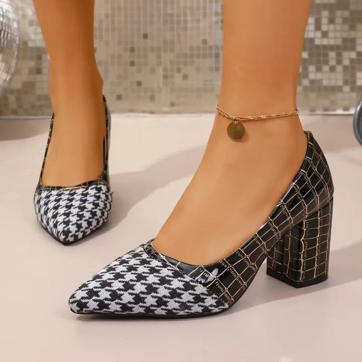 Pointed Toe Block Heel Slingback Pumps