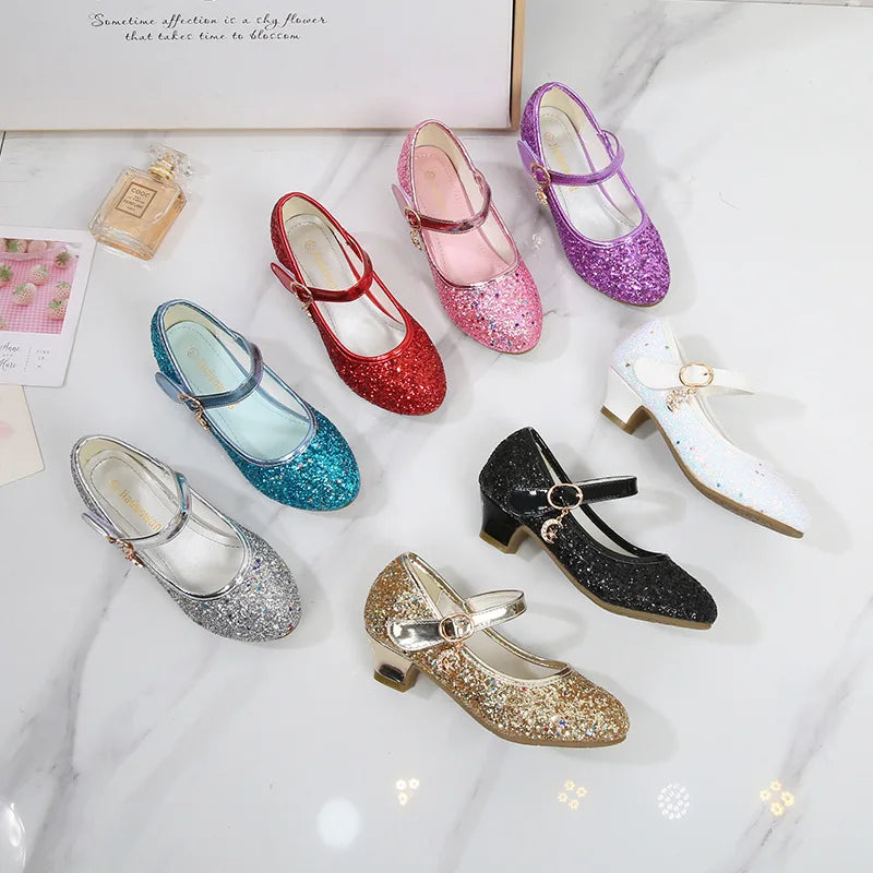 Girls' Purple High Heels For Kids Princess Leather Shoe