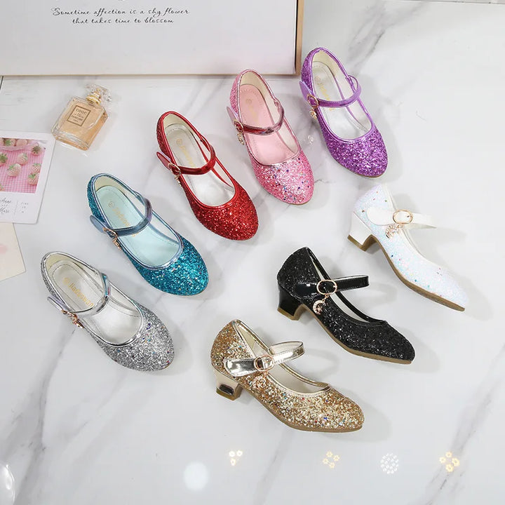 Girls' Purple High Heels For Kids Princess Leather Shoe