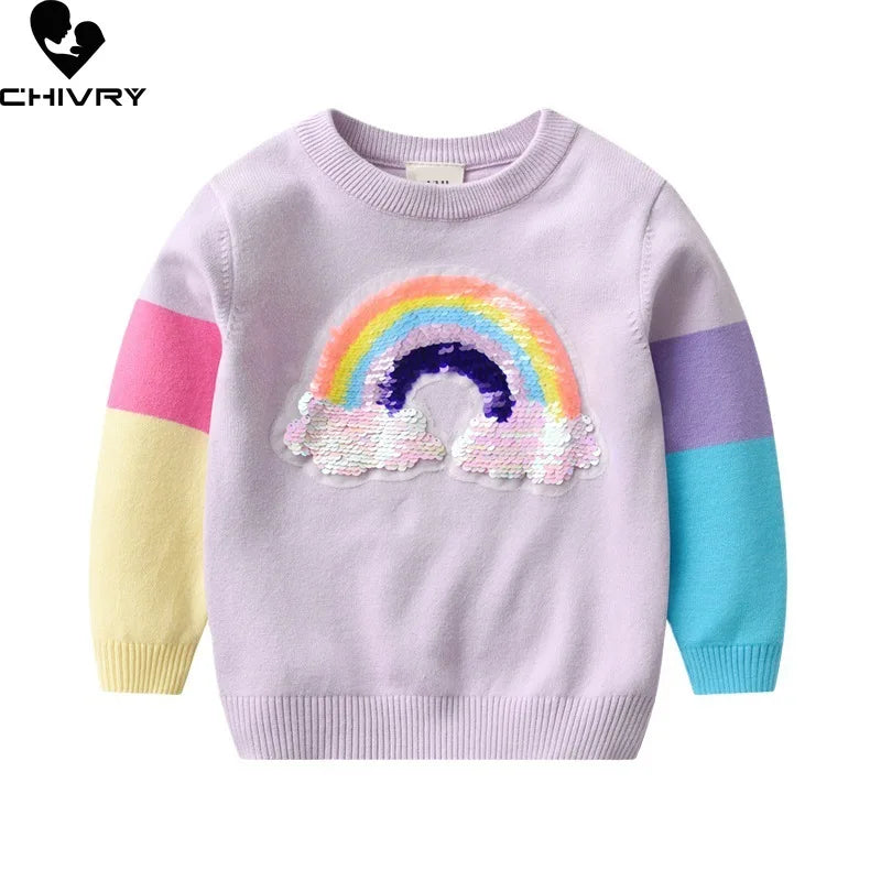 Kids Cartoon Rainbow Sequins Sweater