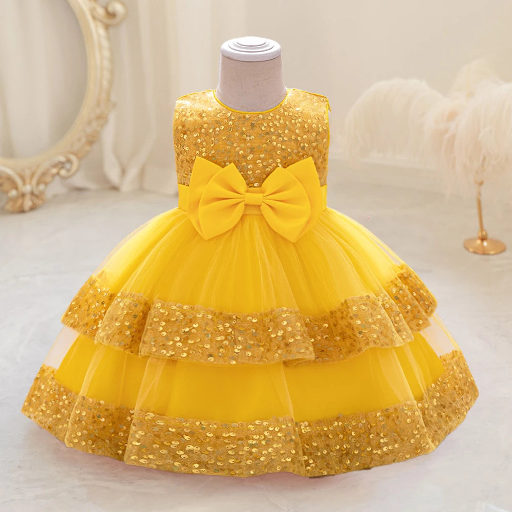 Sequin Bow Baby Girls Party Dresses Toddler 1st Birthday Baptism Dress