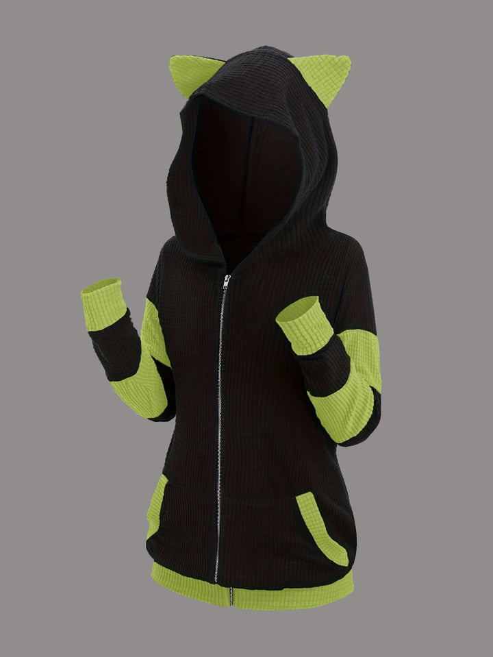 Women’s Cute Cat Ear Hooded Zip-Up Sweater Coat