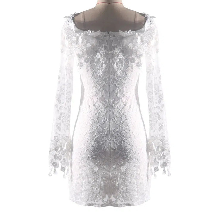 White Lace Dress Long Sleeve Evening Dress-Bennys Beauty World