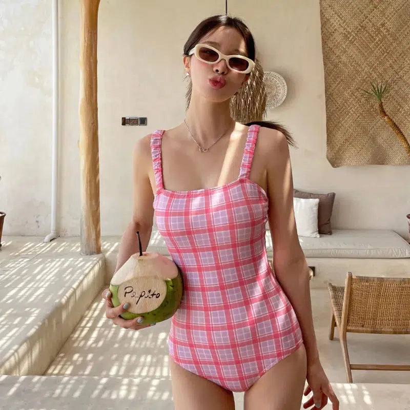 Women's One Piece Plaid Swimming Suit