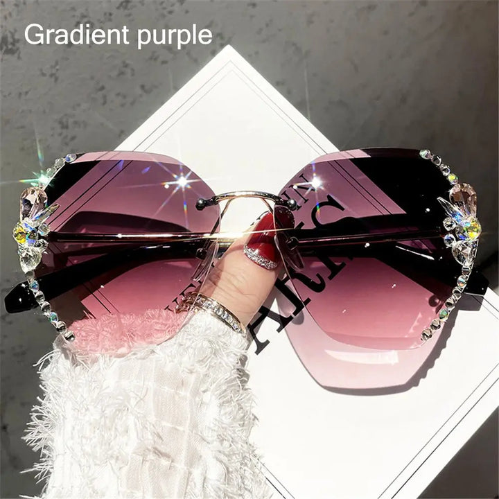 Rimless Rhinestone Sunglasses | UV400 Gradient Luxury Eyewear