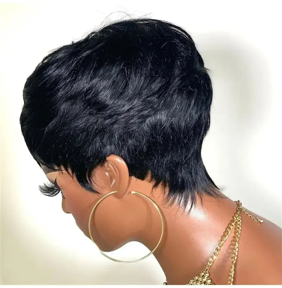 Short Pixie Cut Wigs for Black Women Pixie Wigs for Black Women Pixie Cut Short Black Wavy Layered Wigs Natural Black Machine-Bennys Beauty World