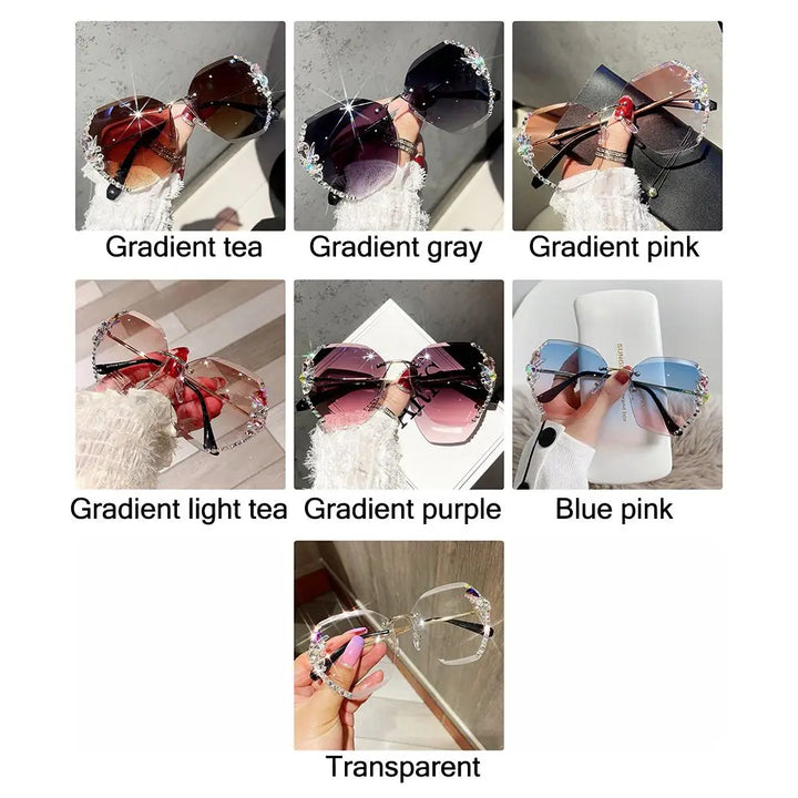 Rimless Rhinestone Sunglasses | UV400 Gradient Luxury Eyewear