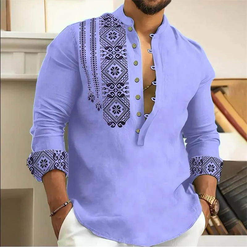 Men's linen long-sleeved shirt,-Bennys Beauty World