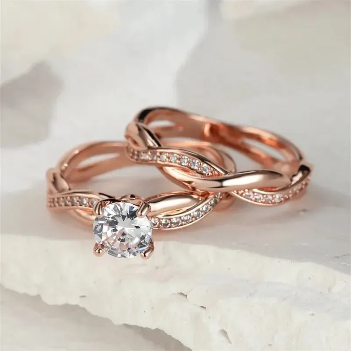 Cubic Zirconia Crossed Wedding Band Ring Set – Silver Plated Bridal Engagement Rings for Women-rings-Bennys Beauty World