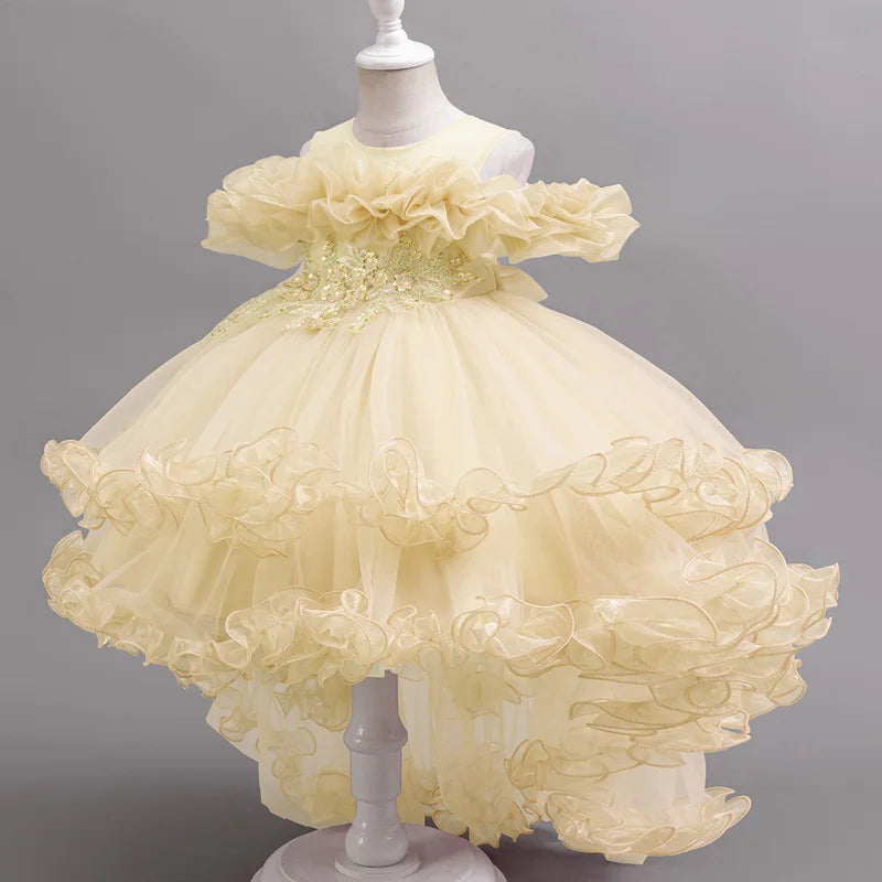 Girls Flower Appliqué Dress | Ball Gown | Wedding &amp; Party | Ages 4–12
