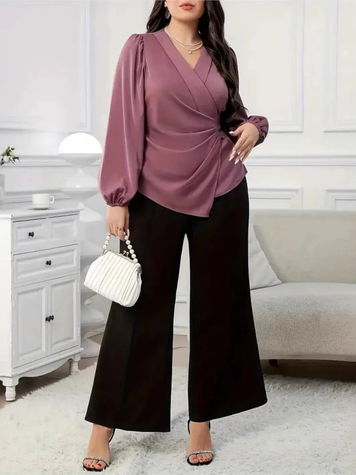 Fashion Satin Blouse For Women Autumn V Neck Long Sleeve Blouse