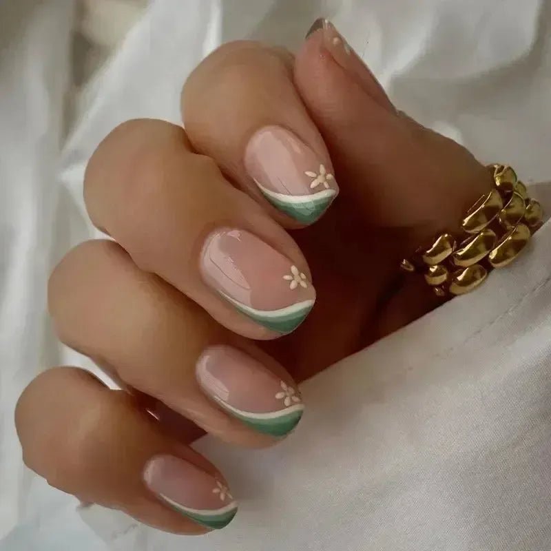 Short Square French Flower Press - On Nails 24 Pcs - Bennys Beauty World