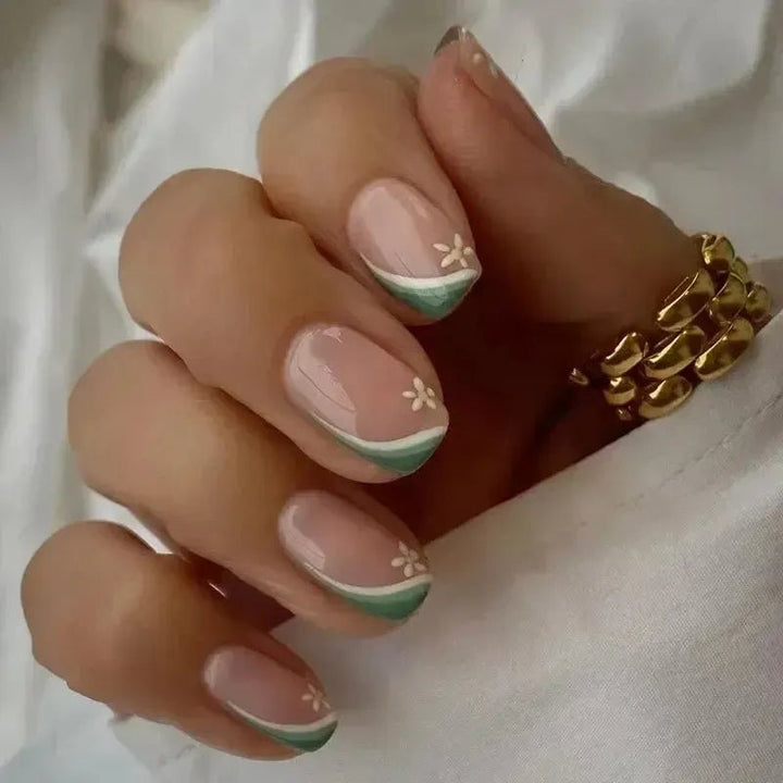 Short Square French Flower Press - On Nails 24 Pcs - Bennys Beauty World