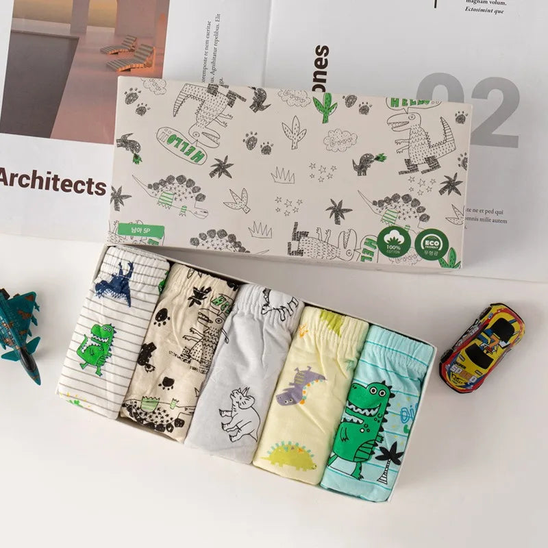 Boys Cotton Cartoon Briefs Multipack | Dinosaur &amp; Truck Print