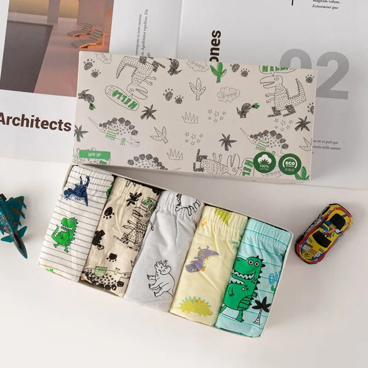 Boys Cotton Cartoon Briefs Multipack | Dinosaur &amp; Truck Print