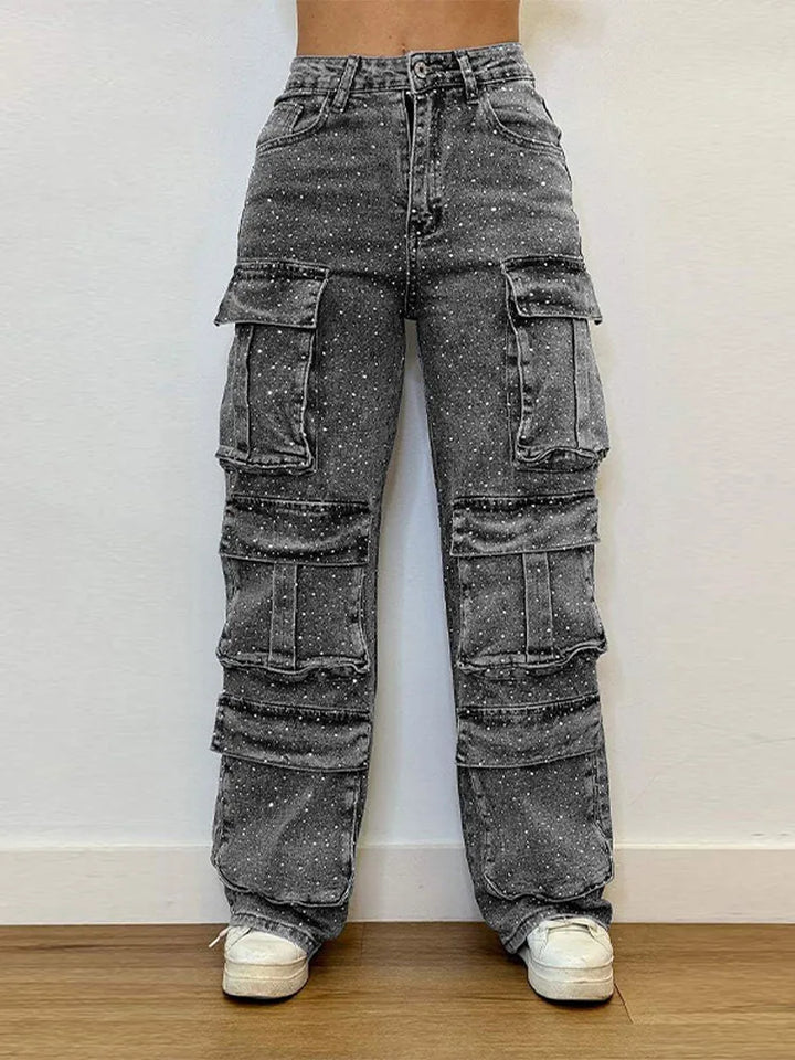 Women's High Waist Cargo Denim Jeans