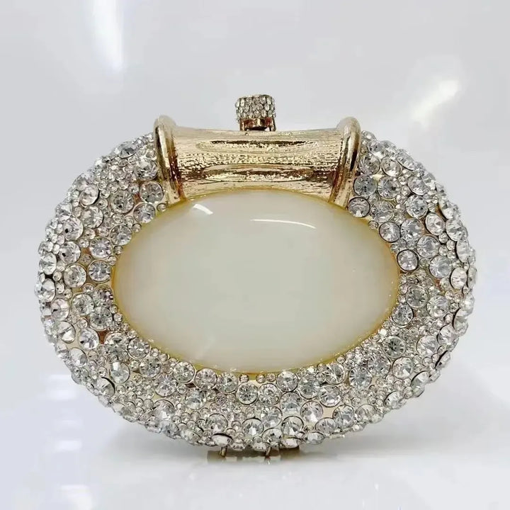 Large Stone Hard Metal Evening Clutch Bag