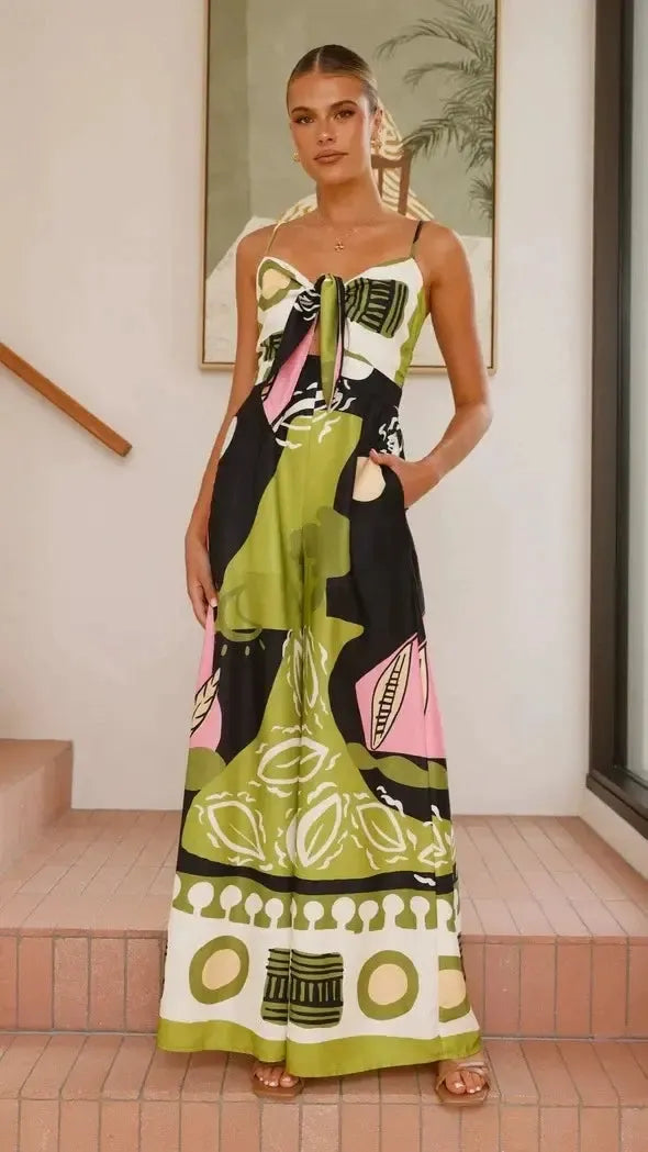 Bohemian Spaghetti Strap Jumpsuit for Women-Dress-Bennys Beauty World