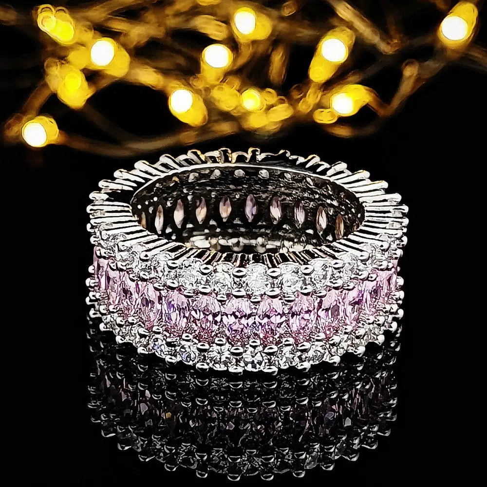 Luxury Round Princess Silver Color Aesthetic Eternity Band-Rings-Bennys Beauty World