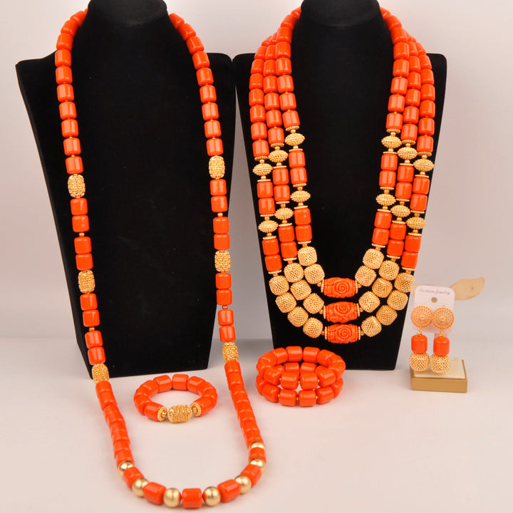 White Artificial Coral Bead Necklace African Jewelry Sets for Women