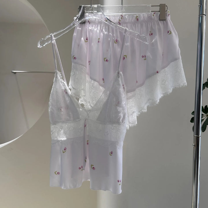 Summer Women Pajamas Lingerie Two Piece Lace Sleepwear