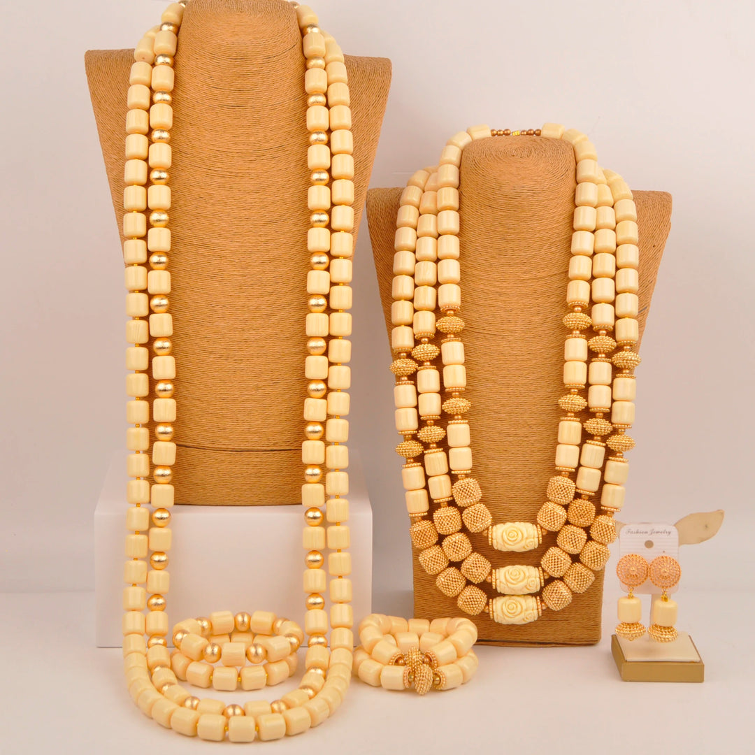 White Artificial Coral Bead Necklace African Jewelry Sets for Women