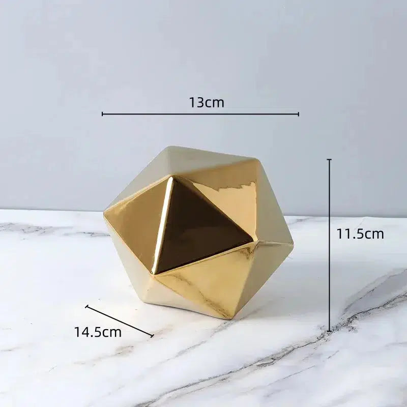 Ceramic Crafts Geometric Polyhedron Ball Marbled Squares Golden Stone Decorative Figurines Home Decoration Accessories-Arlik interiors