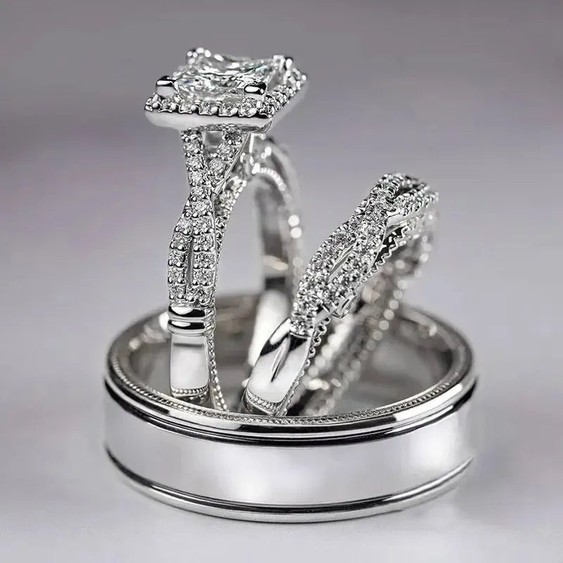 Cross Zircon Engagement Ring Set – Women&