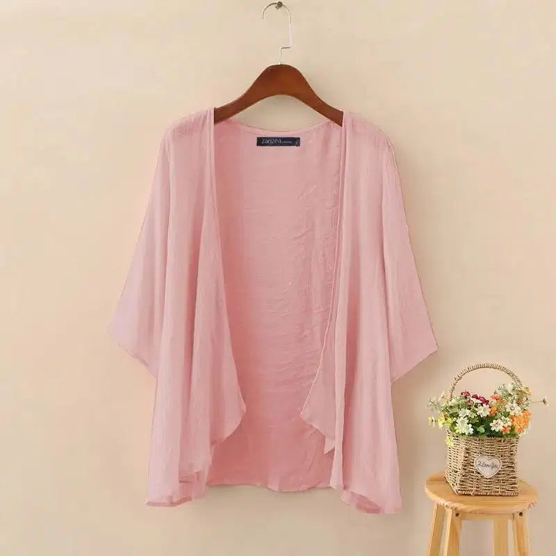 2023 ZANZEA Summer Fashion Cardigan Women 3/4 Sleeve Solid Blouse Casual Holiday Beach Holiday Kimonos Open Front Shirt Blusas-Bennys Beauty World