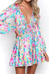 Womens Mini Dress Sleeveless V Neck Backless Flower Print Dress-Dress-Bennys Beauty World
