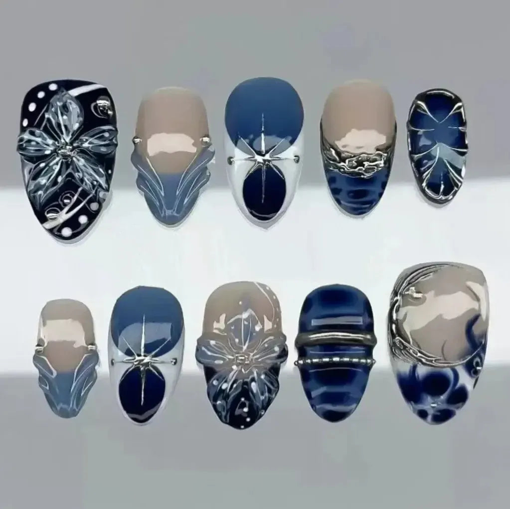 Gradient Pink Almond Press-On Nails – 24 Pcs Flower &amp; Pearl Design False Nails-Nails-Bennys Beauty World