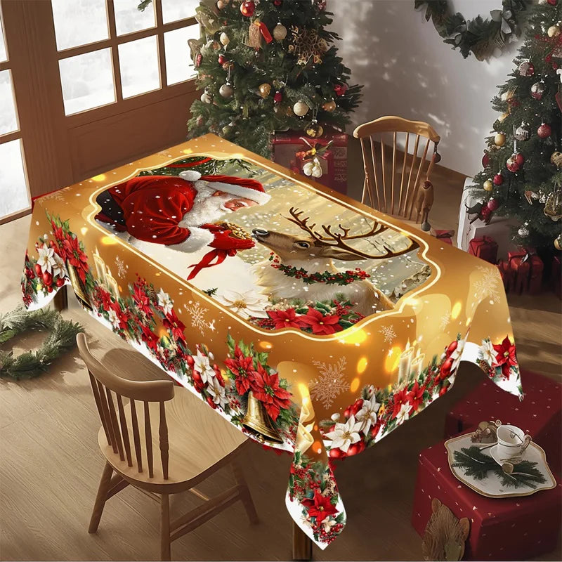 Golden Christmas Santa Claus Tablecloth Christmas