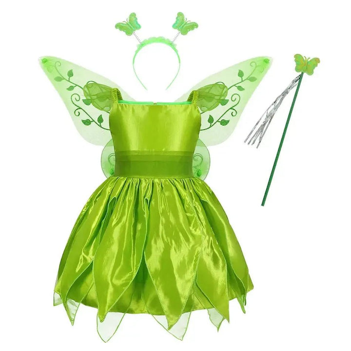 Girls Tinkerbell Fairy Dress – Halloween Costume with Accessories - Bennys Beauty World